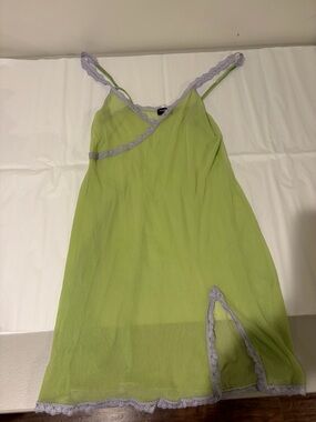 Cosabella Lime Green Chemise Y2K with Lavender Lace Trim